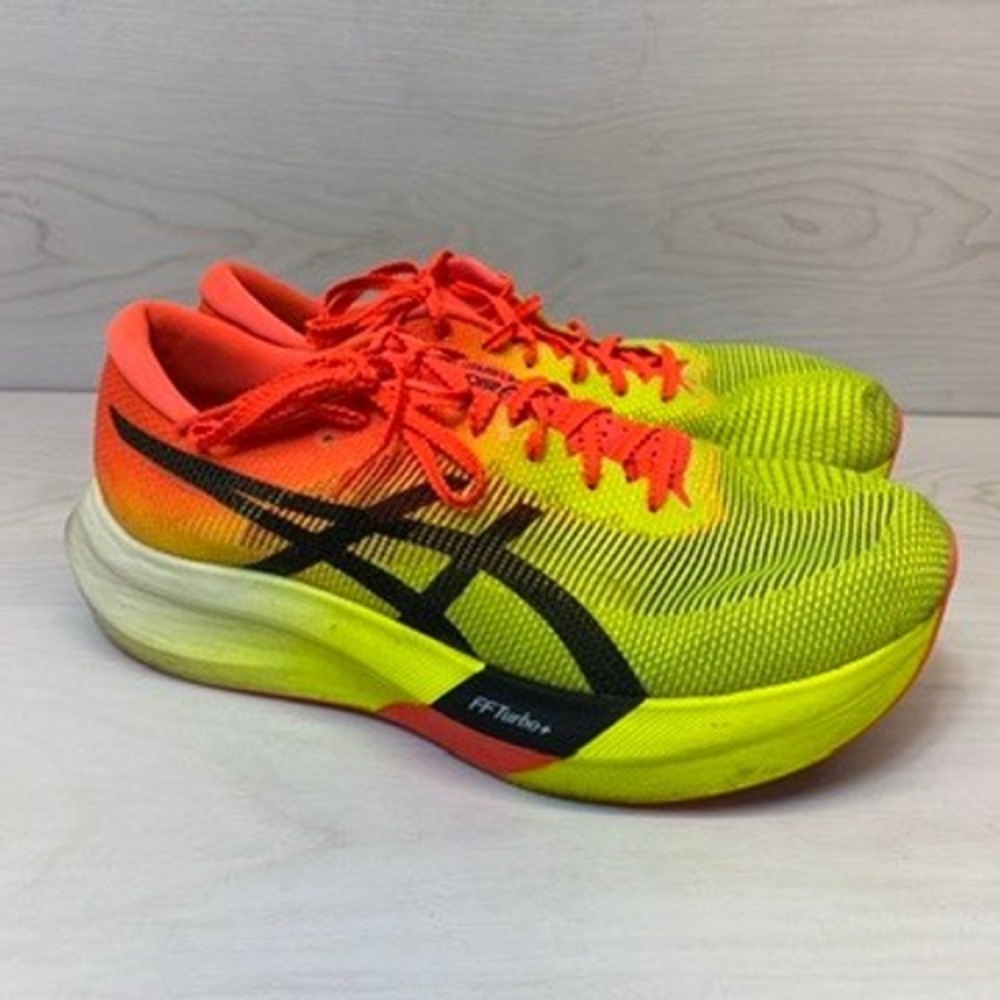 ASICS Mens 10 Metaspeed Sky+ Paris Shoes Neon Yellow Orange 1013A123 Racing
